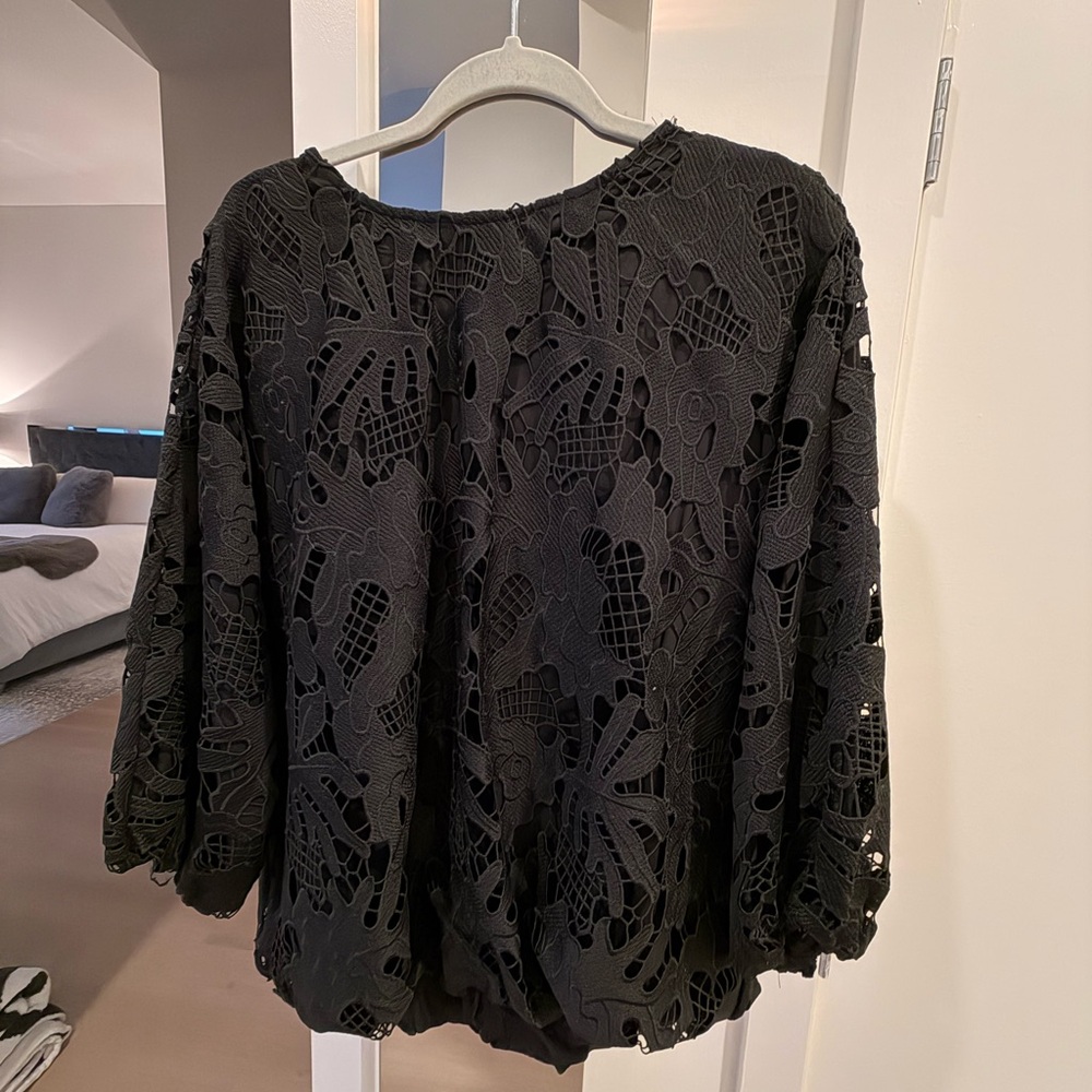Anthropologie Eri & Ali Annmarie Black Lace Blouse top sz xl nwt